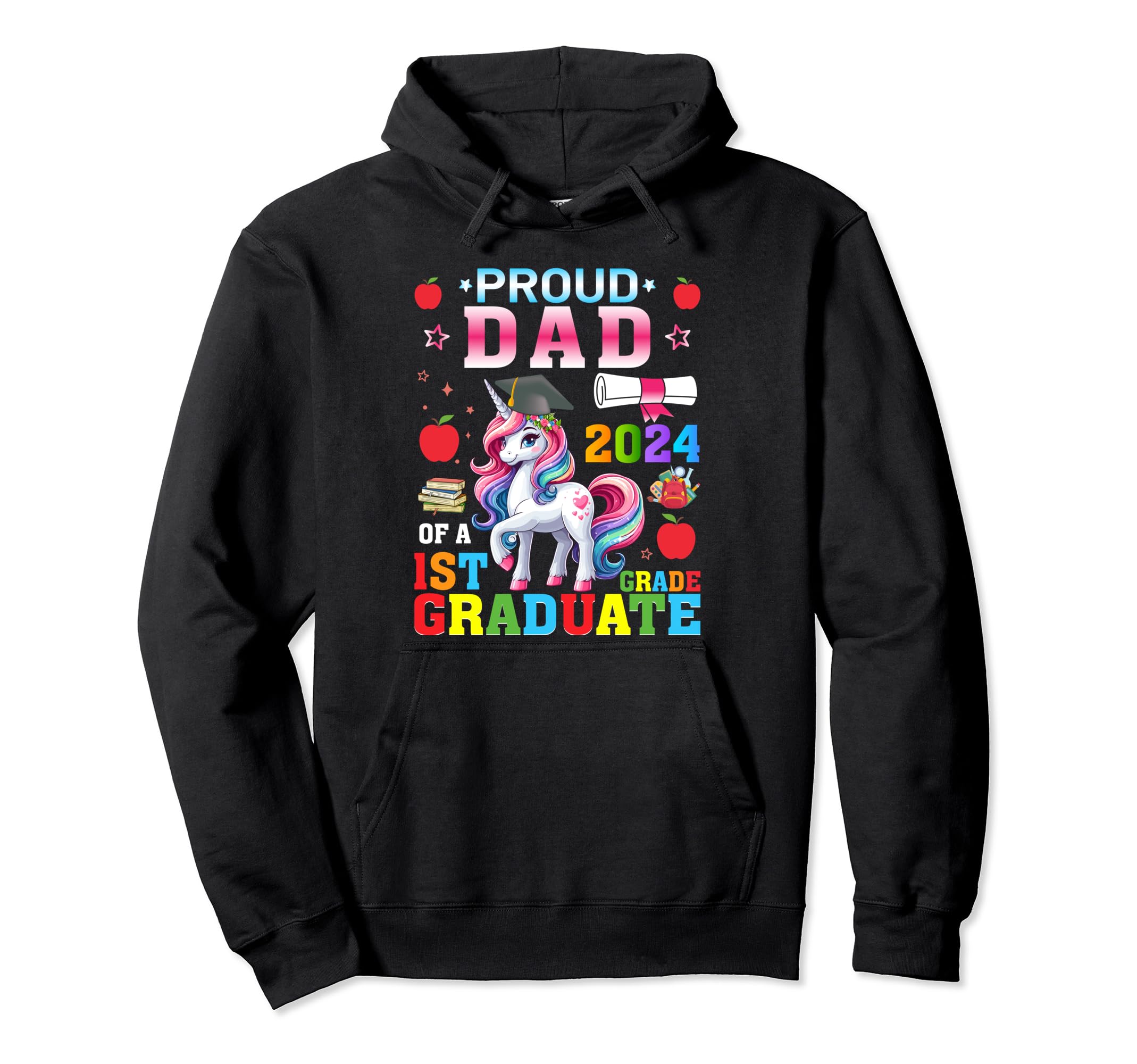 Proud Dad 2024 Graduate Unicorn Dad Hoodie - Aesthetic Graphic for Adults - T-Shirt, Sweatshirt, Hoodie
