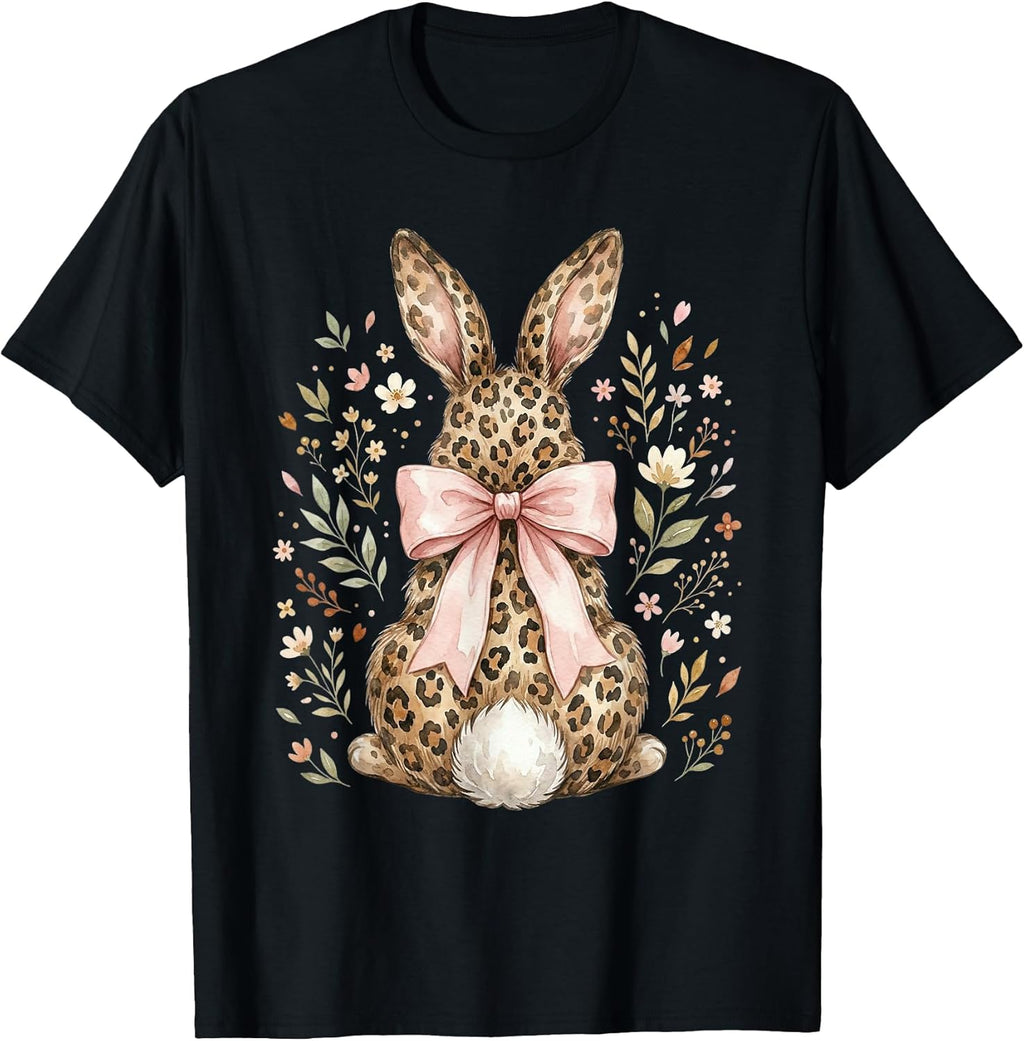 Happy Easter Leopard Bunny Rabbit Coquette Bow - Adult & Kids T-Shirts, Sweatshirts & Hoodies apparel design preview 1
