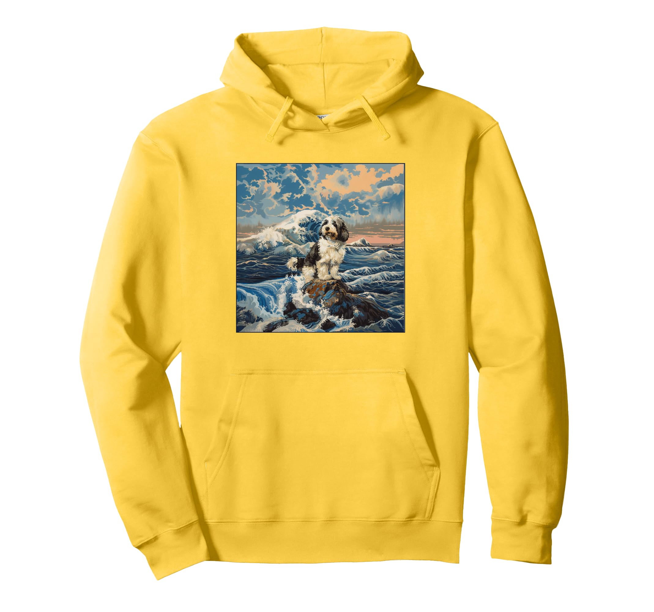 Bearded Collie Dog Mom Dad Kanagawa Hoodie - Aesthetic Graphic Men Women - T-Shirt, Sweatshirt, Hoodie
