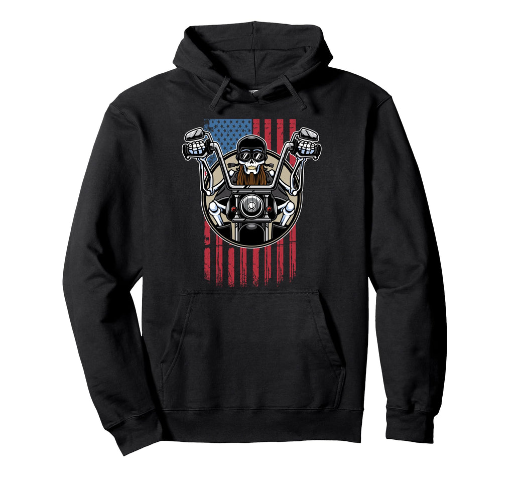 Bearded Biker Skull Us American Flag Hoodie - Streetwear Style Unisex - T-Shirt, Sweatshirt, Hoodie
