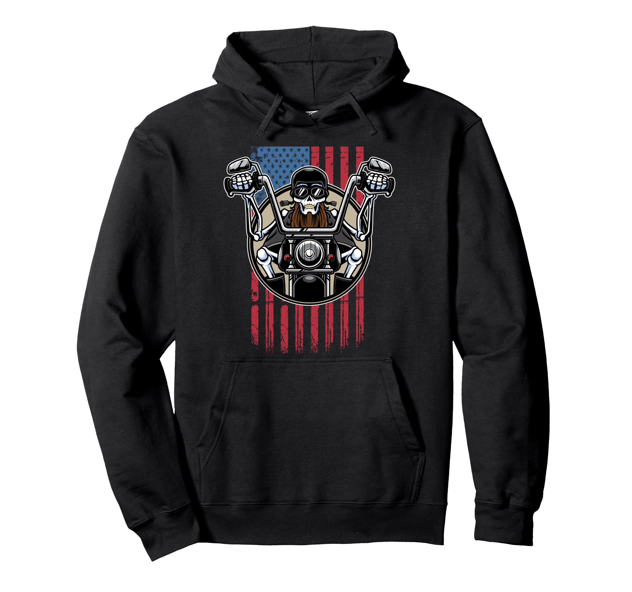 Bearded Biker Skull Us American Flag Hoodie - Streetwear Style Unisex - T-Shirt, Sweatshirt, Hoodie