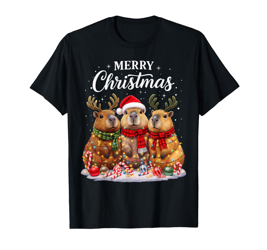 Capybara Santa Hat Reindeer Holiday T-Shirt - Novelty Apparel Men Women - T-Shirt, Sweatshirt, Hoodie