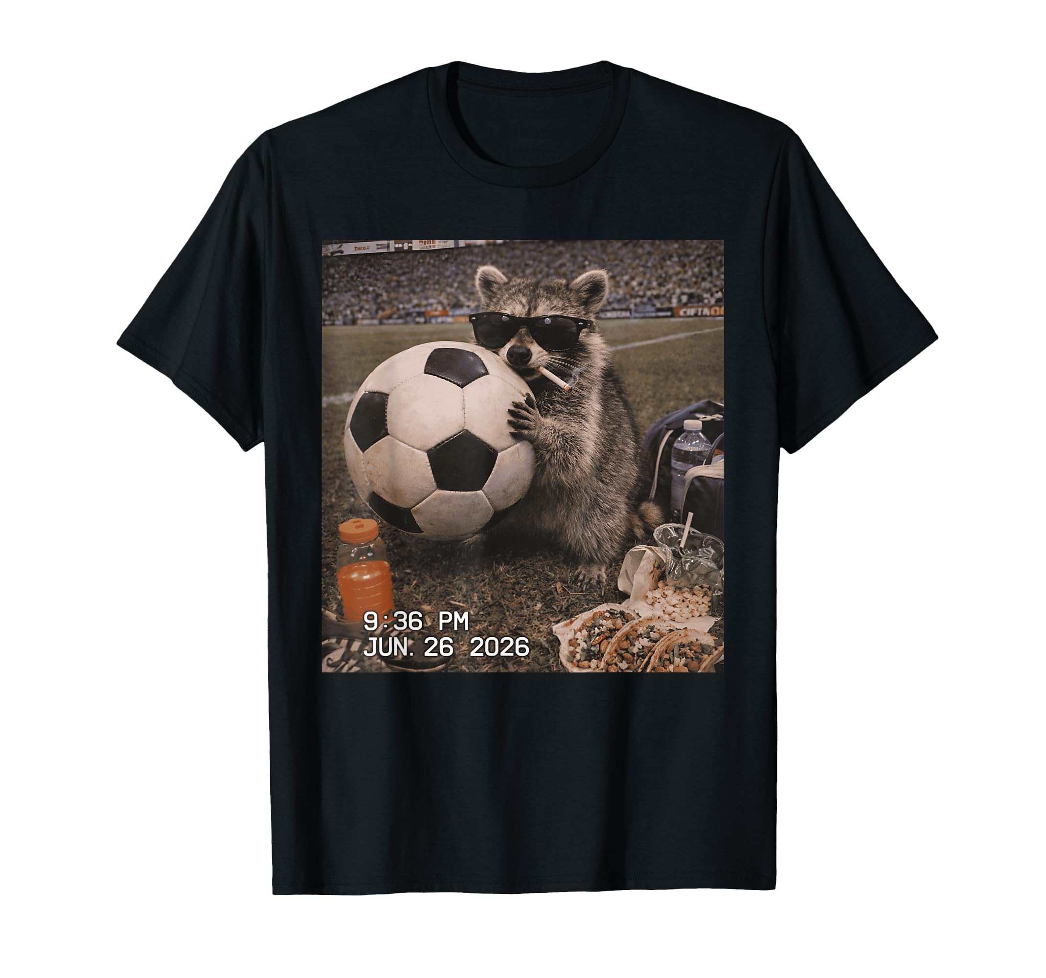 Funny Raccoon Soccer Fan Smoking T-Shirt - Aesthetic Graphic Unisex - T-Shirt, Sweatshirt, Hoodie