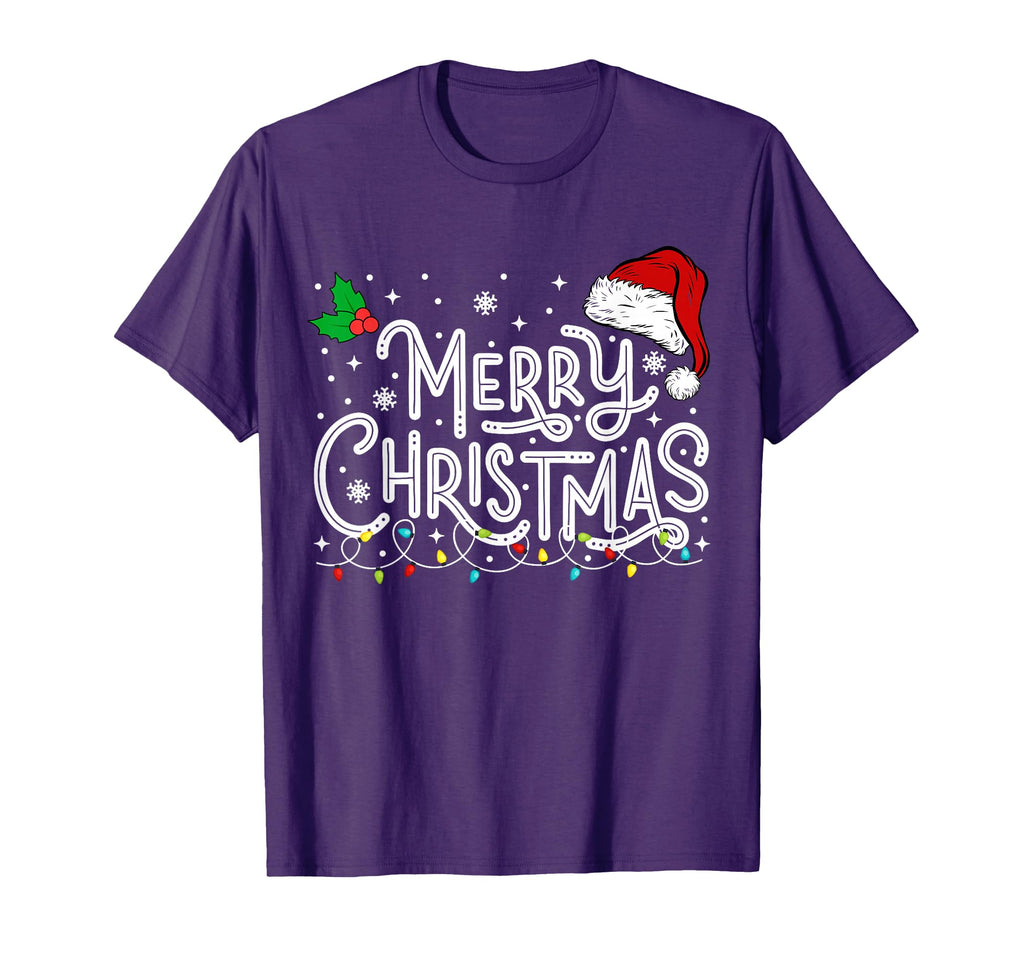 Merry Lights Red Santa Hat Family T-Shirt - Novelty Apparel Men Women - T-Shirt, Sweatshirt, Hoodie