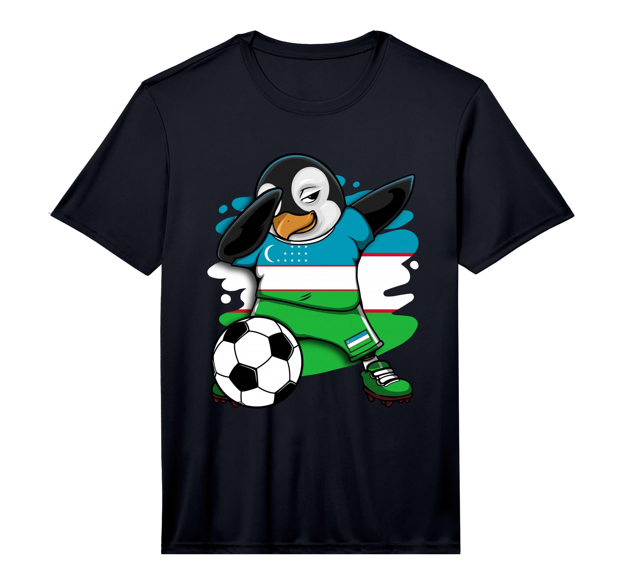 Dabbing Penguin Uzbekistan Soccer T-Shirt - Minimalist Print for Adults - T-Shirt, Sweatshirt, Hoodie