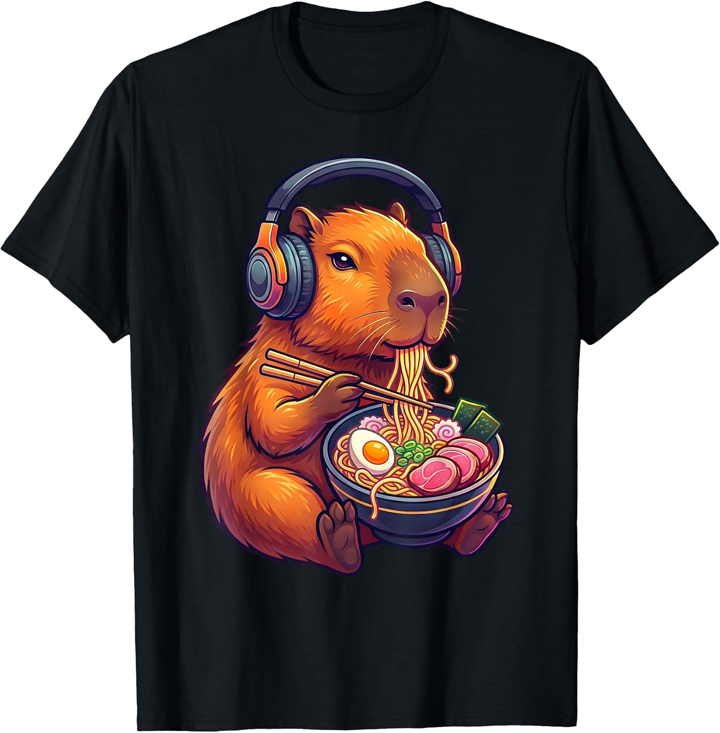 Funny Capybara Eating Ramen Noodles Japanese Men - Adult & Kids T-Shirts, Sweatshirts & Hoodies apparel design preview 1
