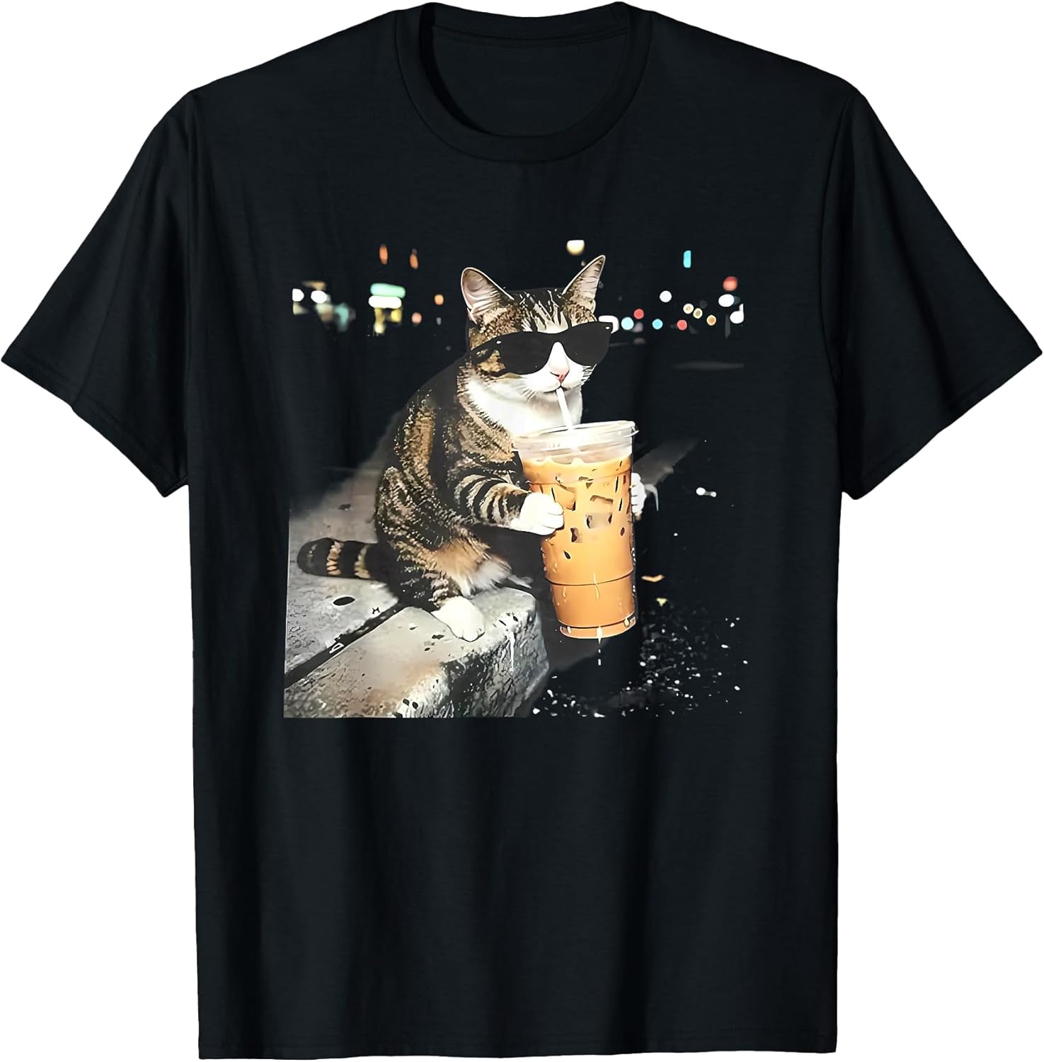 Funny cat drinking iced coffee - Adult & Kids T-Shirts, Sweatshirts & Hoodies apparel design preview 1
