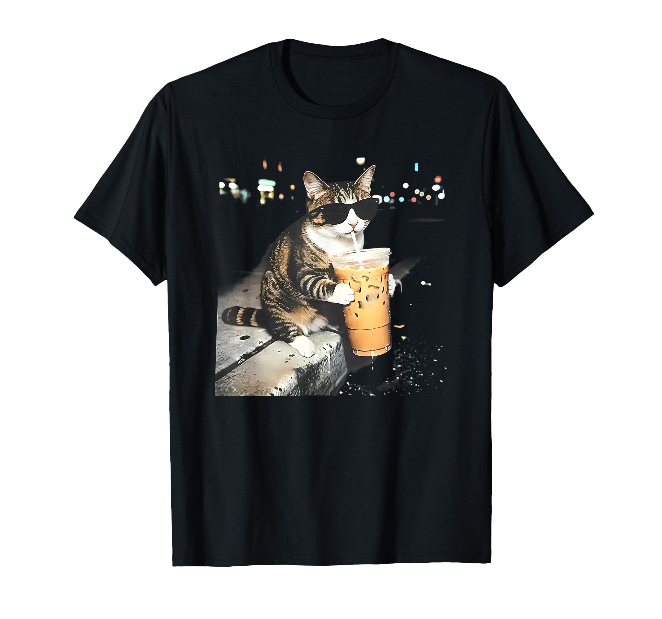 Funny Cat Drinking Iced Coffee T-Shirt - Aesthetic Graphic Men Women - T-Shirt, Sweatshirt, Hoodie