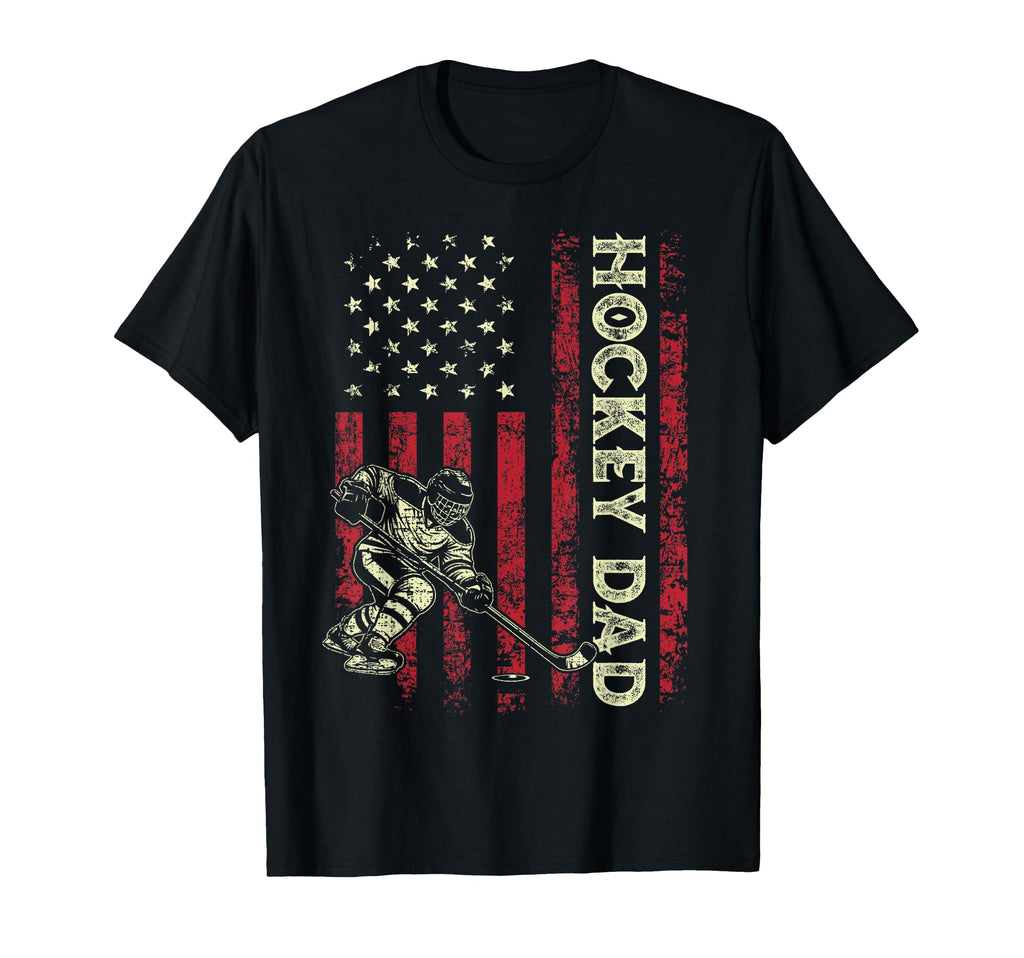 Hockey Dad American Us Flag Patriotic Dad T-Shirt - Trendy Graphic Unisex - T-Shirt, Sweatshirt, Hoodie