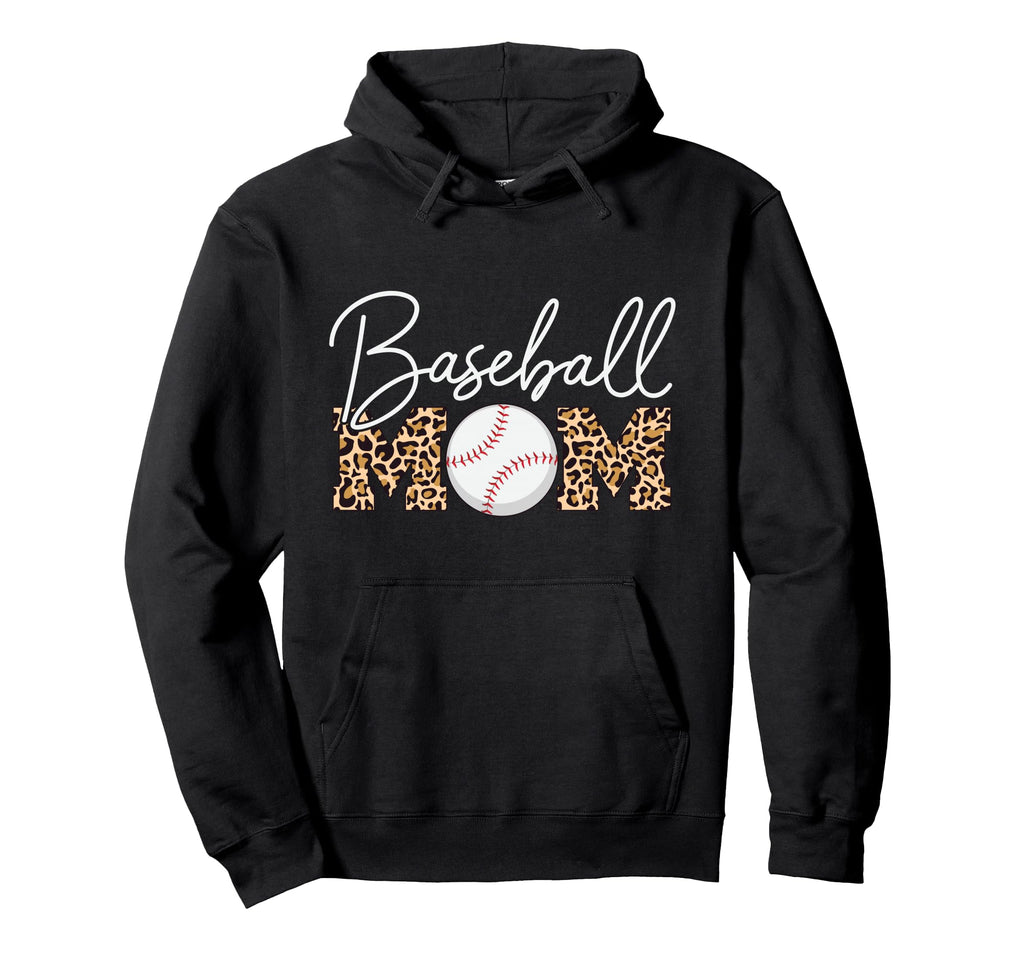 Baseball Mom Leopard Cursive Script Hoodie - Minimalist Print Men Women - T-Shirt, Sweatshirt, Hoodie
