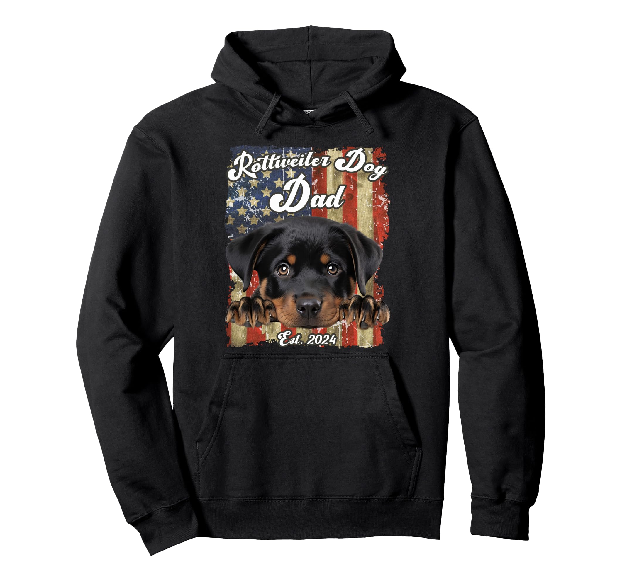 Rottweiler Dog Dad Usa Flag Est 2024 Hoodie - Custom Art Print for Adults - T-Shirt, Sweatshirt, Hoodie