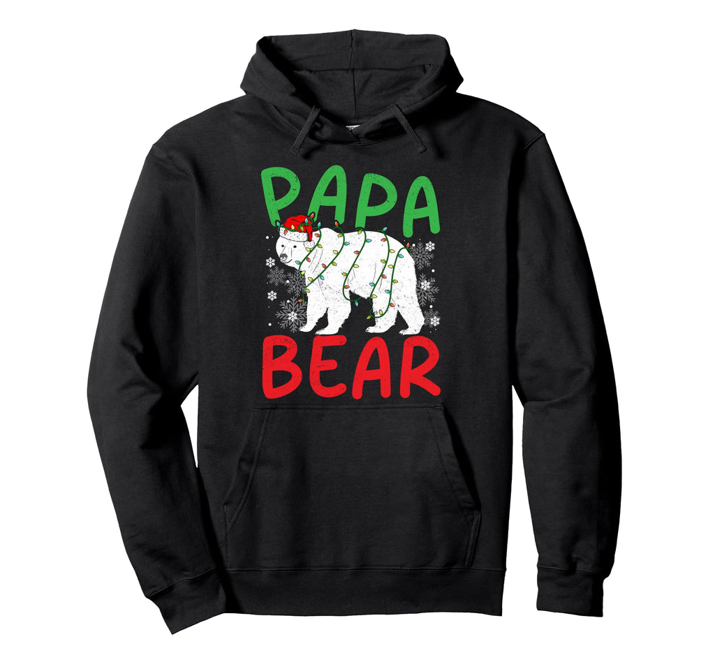 Papa Bear Santa Hat Lights Festive Hoodie - Trendy Graphic Unisex - T-Shirt, Sweatshirt, Hoodie