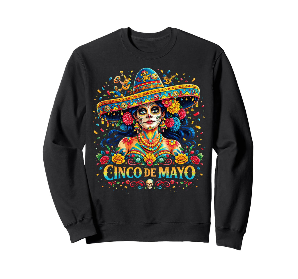 Cinco De Mayo Skull Sombrero Sweatshirt - Casual Everyday Wear Men Women - T-Shirt, Sweatshirt, Hoodie