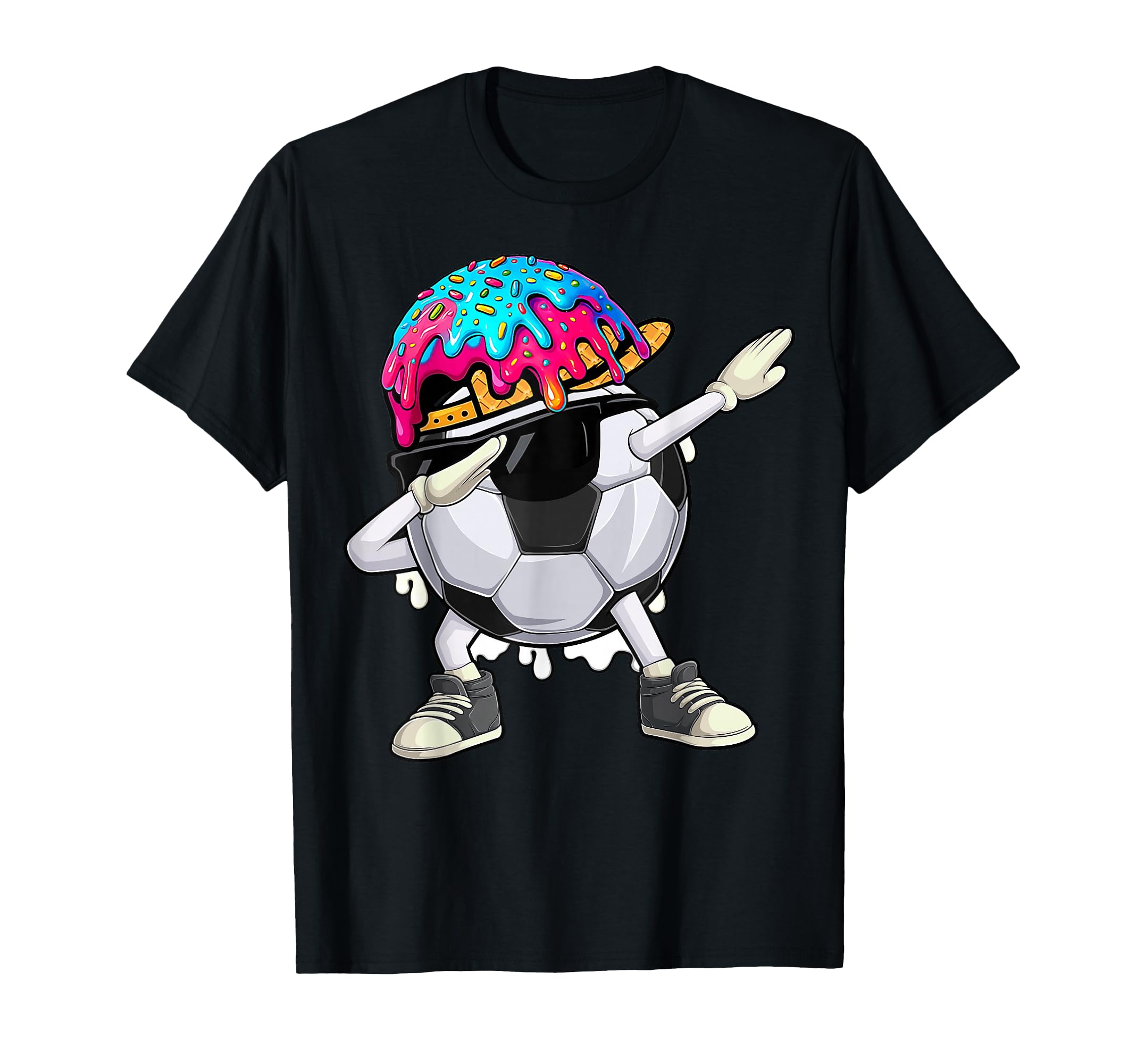 Dabbing Soccer Ball Ice Cream Drip Funny T-Shirt - Novelty Apparel Unisex - T-Shirt, Sweatshirt, Hoodie