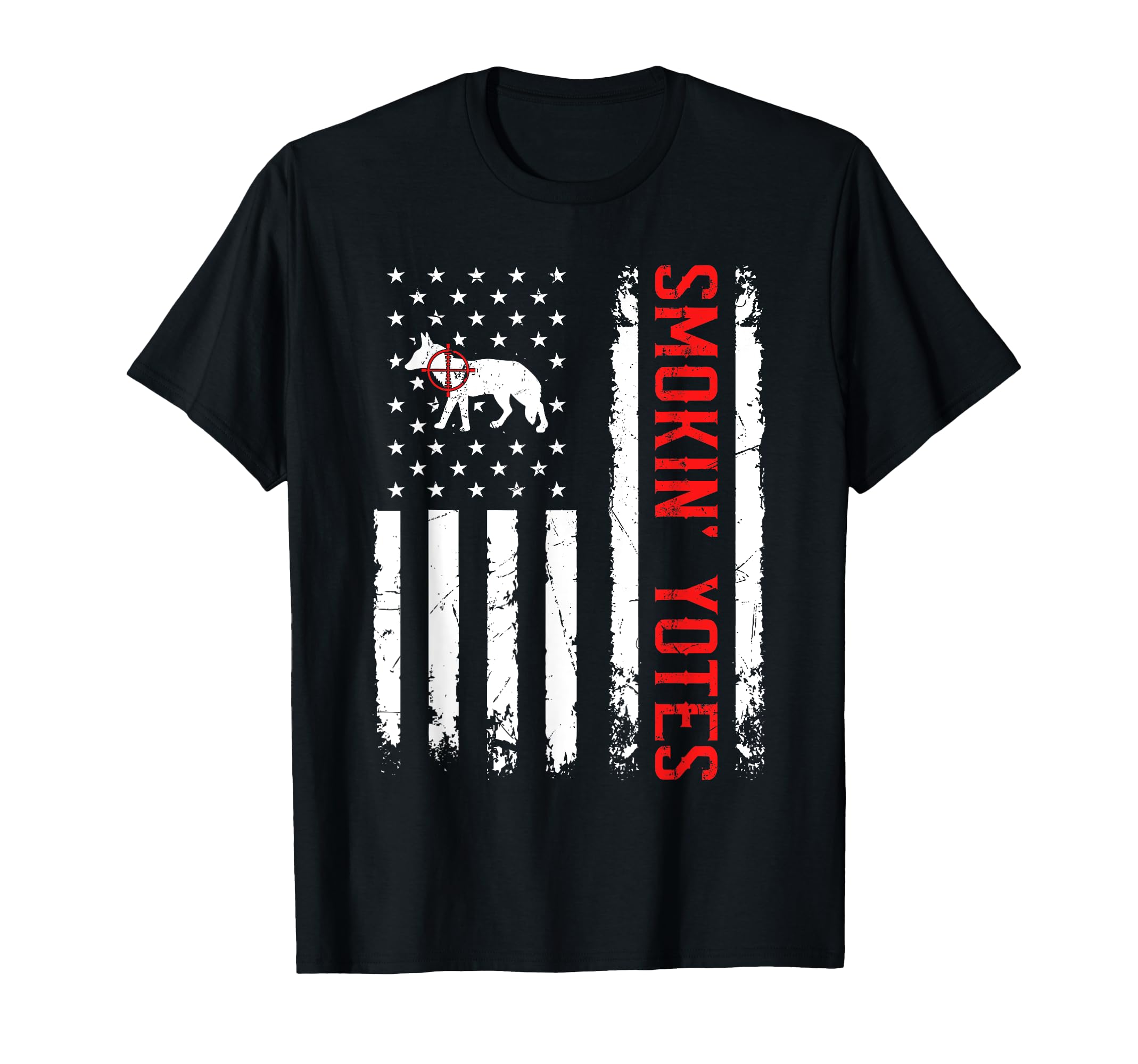 Smokin Yotes Us Flag Coyote Hunter T-Shirt - Fun Novelty Design Unisex - T-Shirt, Sweatshirt, Hoodie