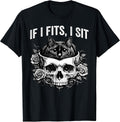 Gothic Black Cat Skull Minimalist Humor If I Fits Sit - Adult & Kids T-Shirts, Sweatshirts & Hoodies apparel design preview 1