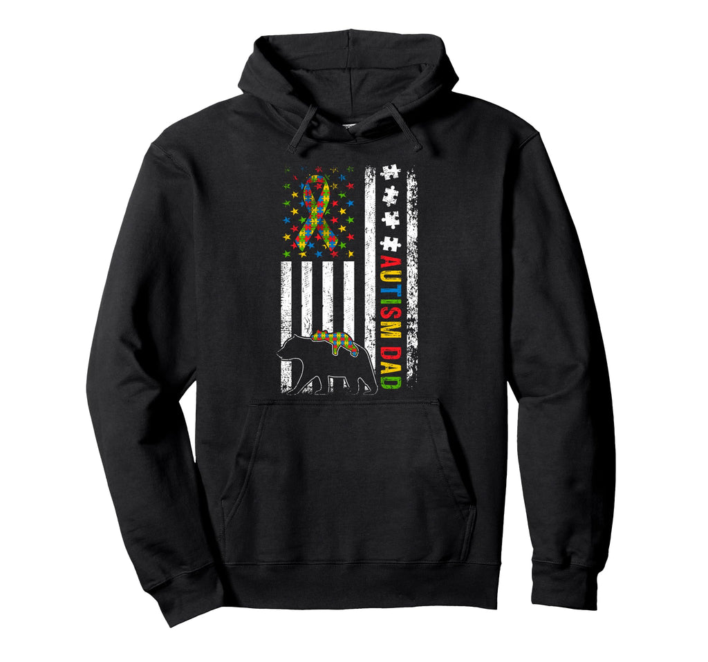 Autism Dad Papa Bear American Flag Awareness Hoodie - Graphic Print Unisex - T-Shirt, Sweatshirt, Hoodie