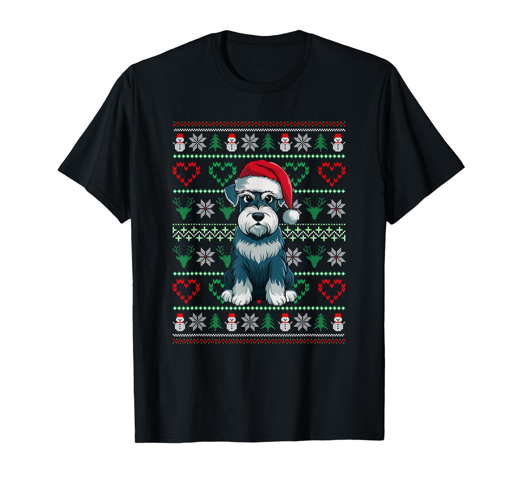 Ugly Schnauzer Dog Wearing Santa Hat Pajama T-Shirt - Graphic Print Unisex - T-Shirt, Sweatshirt, Hoodie