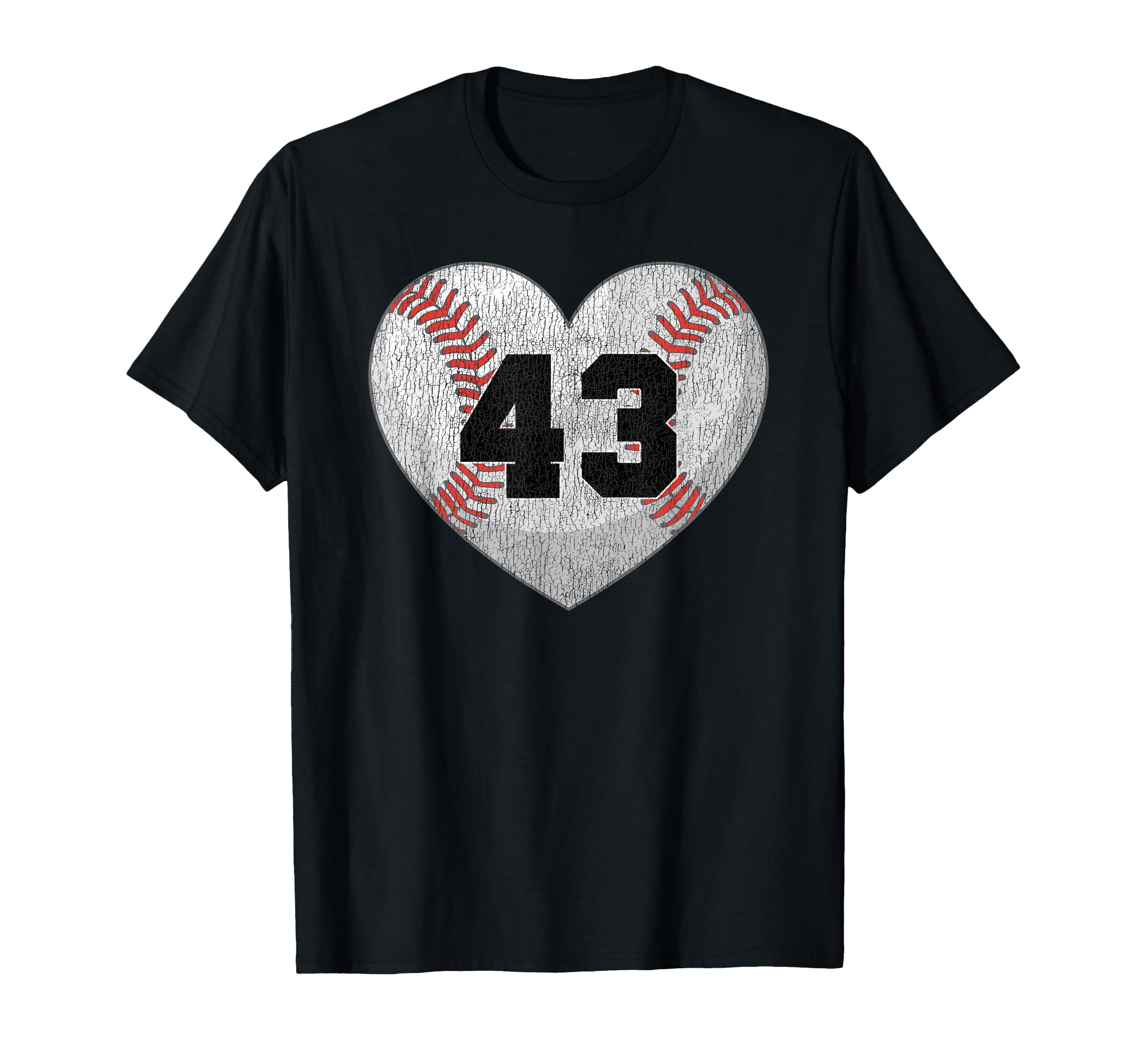Baseball Number 43 Distressed Heart T-Shirt - Custom Art Print Men Women - T-Shirt, Sweatshirt, Hoodie