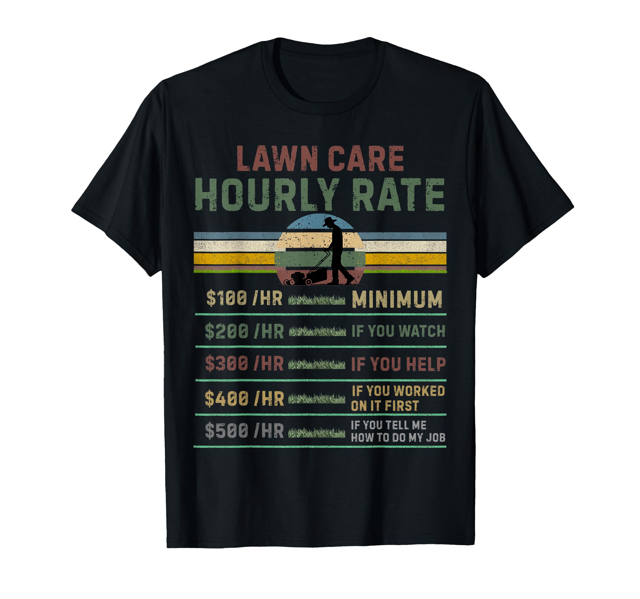 Lawn Care Hourly Rate Funny Lawn Mower T-Shirt - Graphic Print for Adults - T-Shirt, Sweatshirt, Hoodie