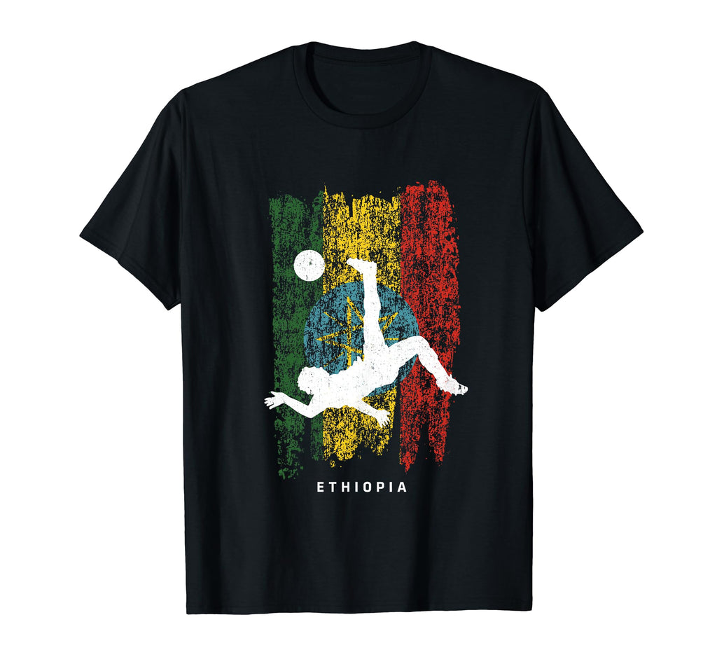 Ethiopia Flag Soccer Player Silhouette T-Shirt - Novelty Apparel Men Women - T-Shirt, Sweatshirt, Hoodie