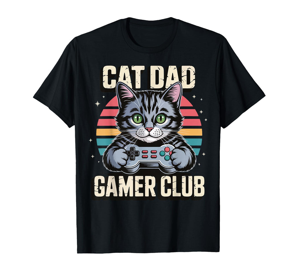 Gamer Gaming Cat Father Video Game Dad T-Shirt - Custom Art Print Men Women - T-Shirt, Sweatshirt, Hoodie