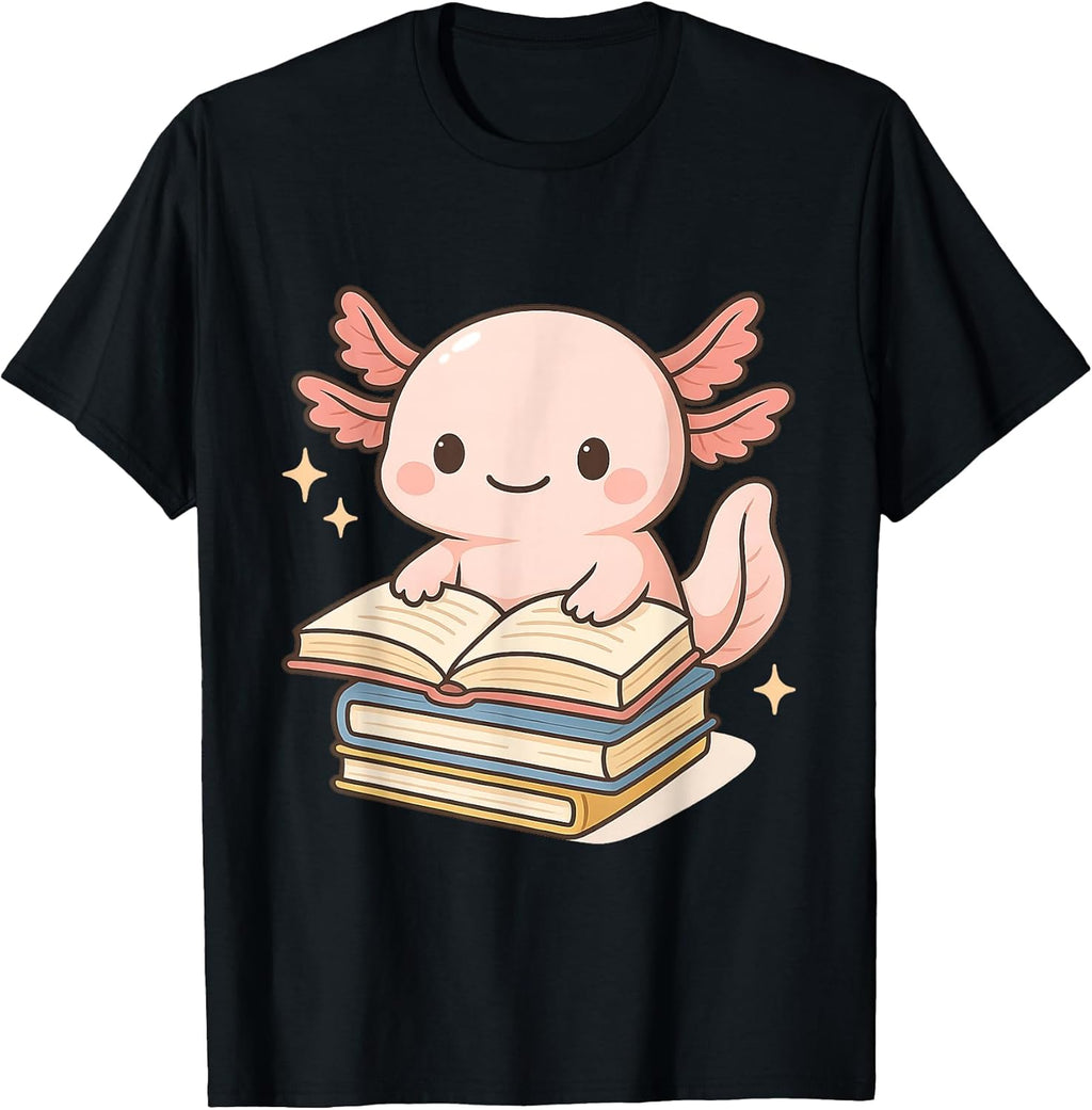 Cute Axolotl Reading Books Kawaii Lover - Adult & Kids T-Shirts, Sweatshirts & Hoodies apparel design preview 1