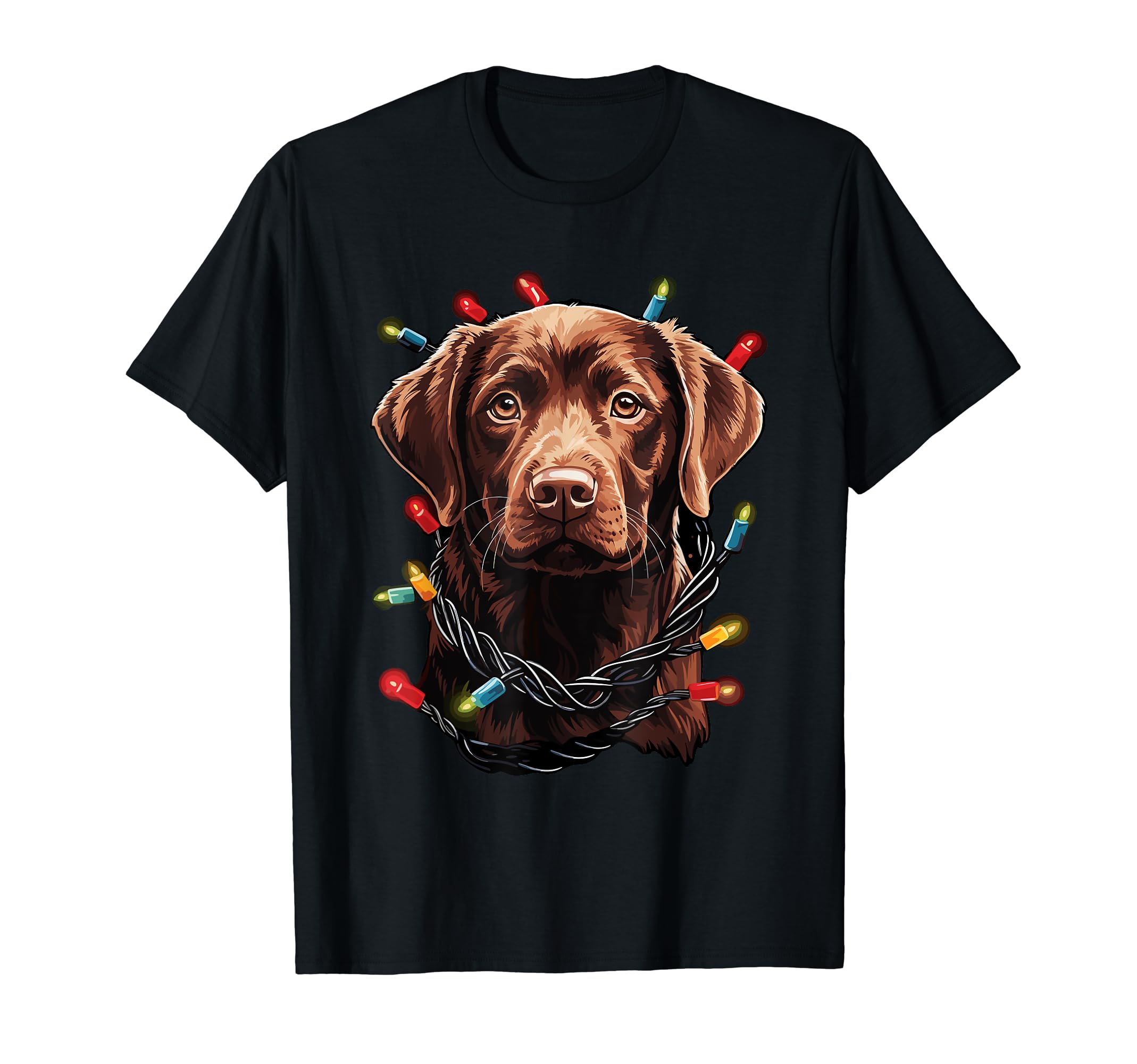 Chocolate Labrador Dog Lights Santa Hat T-Shirt - Unique Graphic for Adults - T-Shirt, Sweatshirt, Hoodie
