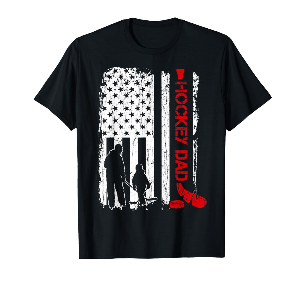 Hockey Dad Gift Hockey American Flag T-Shirt - Unique Graphic Men Women - T-Shirt, Sweatshirt, Hoodie