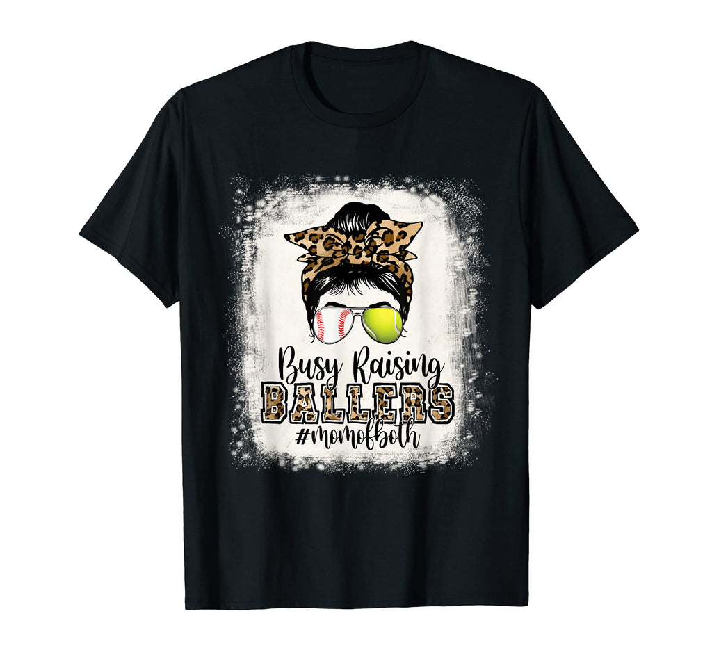 Busy Raising Ballers Mom Both Baseball T-Shirt - Graphic Print Unisex - T-Shirt, Sweatshirt, Hoodie