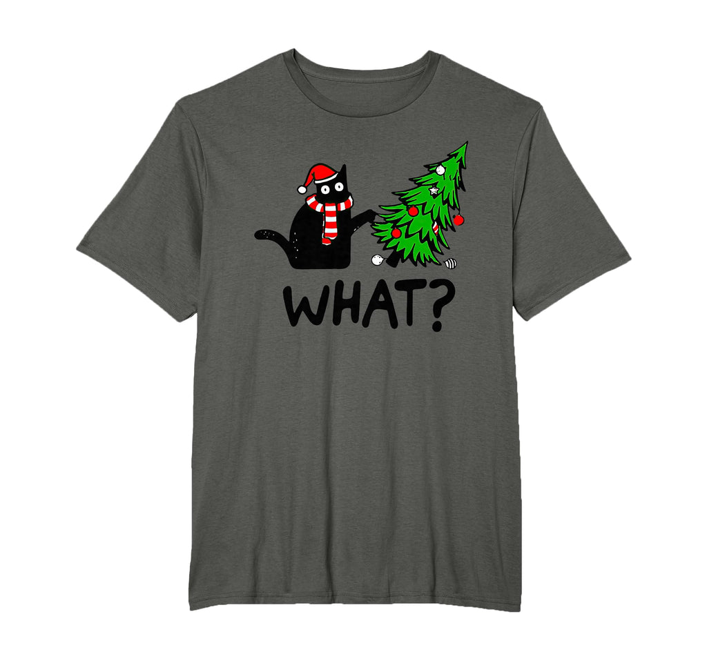 Ugly Tree Naughty Black Cat What Santa Hat T-Shirt - Unique Graphic Unisex - T-Shirt, Sweatshirt, Hoodie
