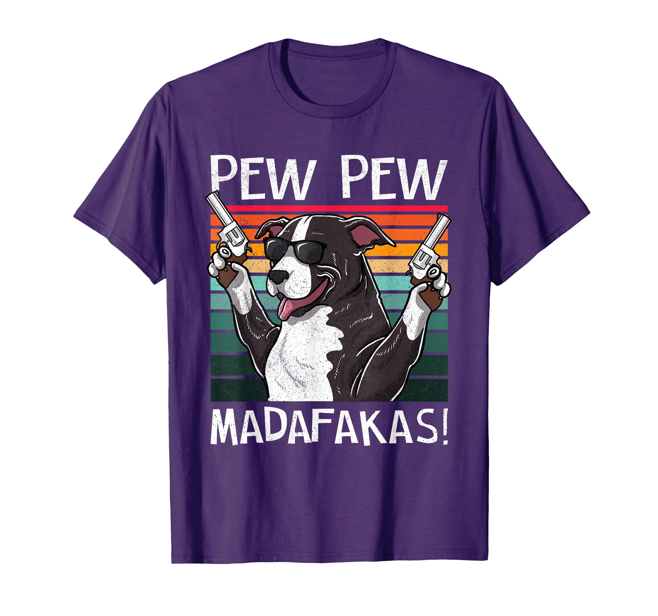 Pitbull Pew Dog Sunset Dog Guns Pittie T-Shirt - Custom Art Print Unisex - T-Shirt, Sweatshirt, Hoodie