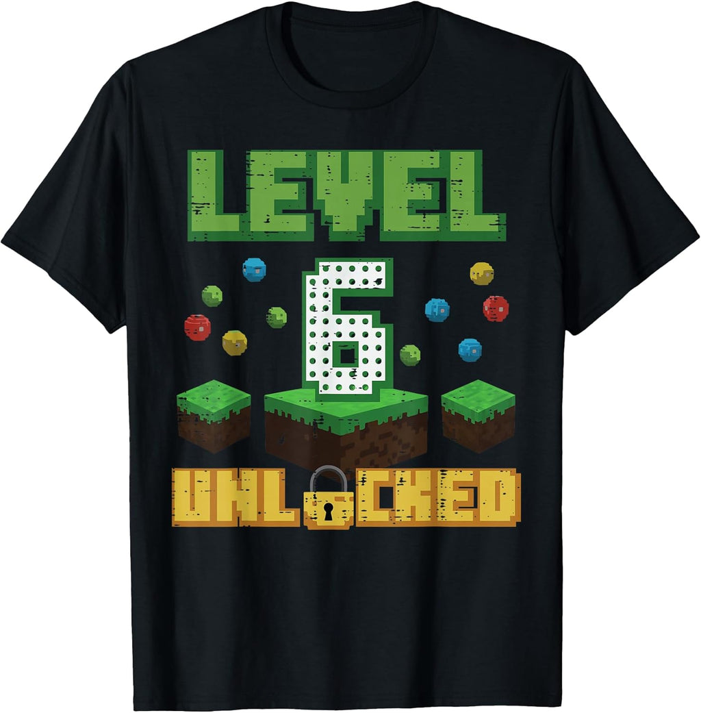 Level 6 Unlocked Pixel Gamer 6th Birthday Gaming Boys - Adult & Kids T-Shirts, Sweatshirts & Hoodies apparel design preview 1