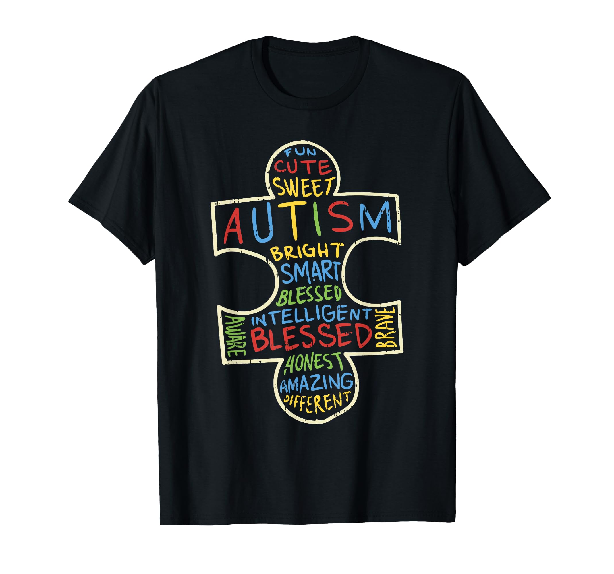Autism Awareness Puzzle Piece Words T-Shirt - Custom Art Print Unisex - T-Shirt, Sweatshirt, Hoodie