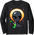 Retro Alien Pixel Art Space Drink Synthwave Sunset - Adult & Kids T-Shirts, Sweatshirts & Hoodies apparel design preview 1