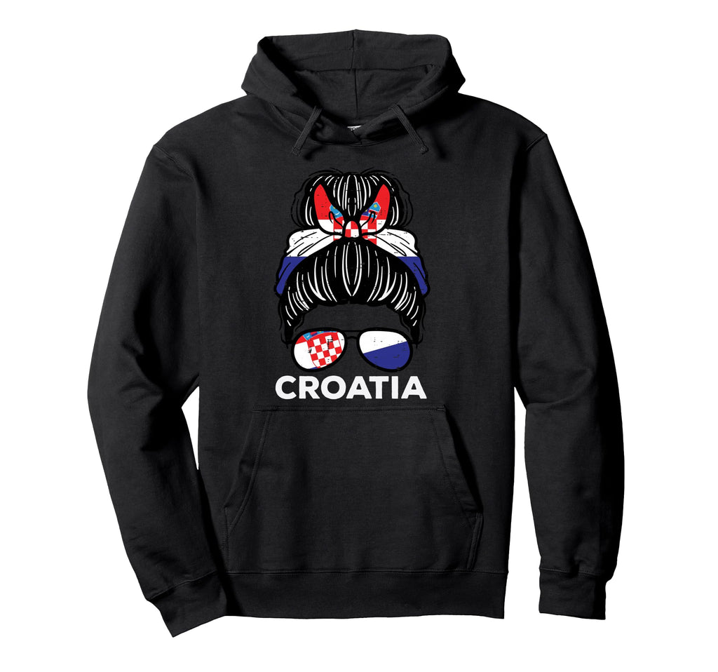 Croatia Flag Croatian Messy Bun Hoodie - Minimalist Print for Adults - T-Shirt, Sweatshirt, Hoodie