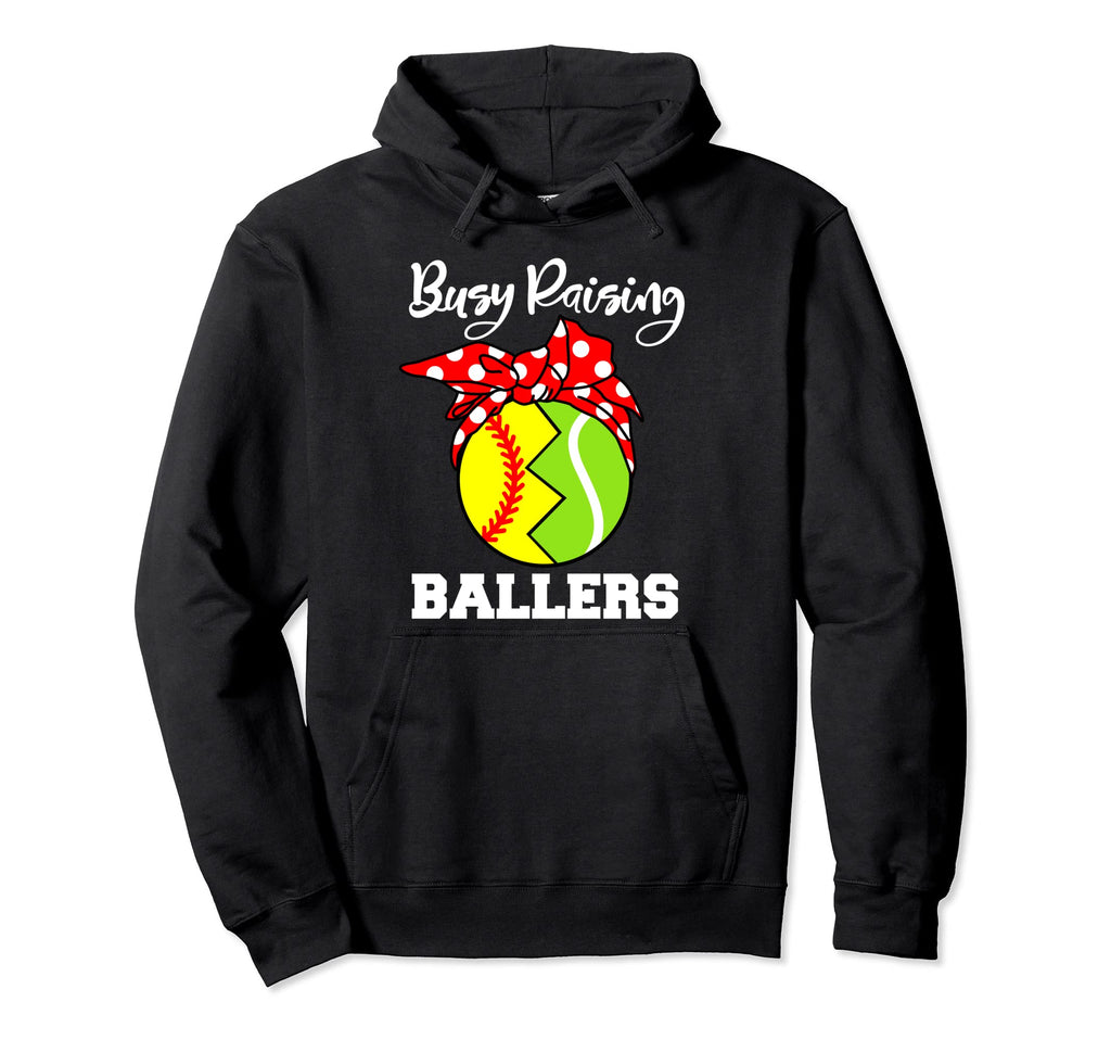 Busy Raising Ballers Funny Softball Hoodie - Minimalist Print Men Women - T-Shirt, Sweatshirt, Hoodie