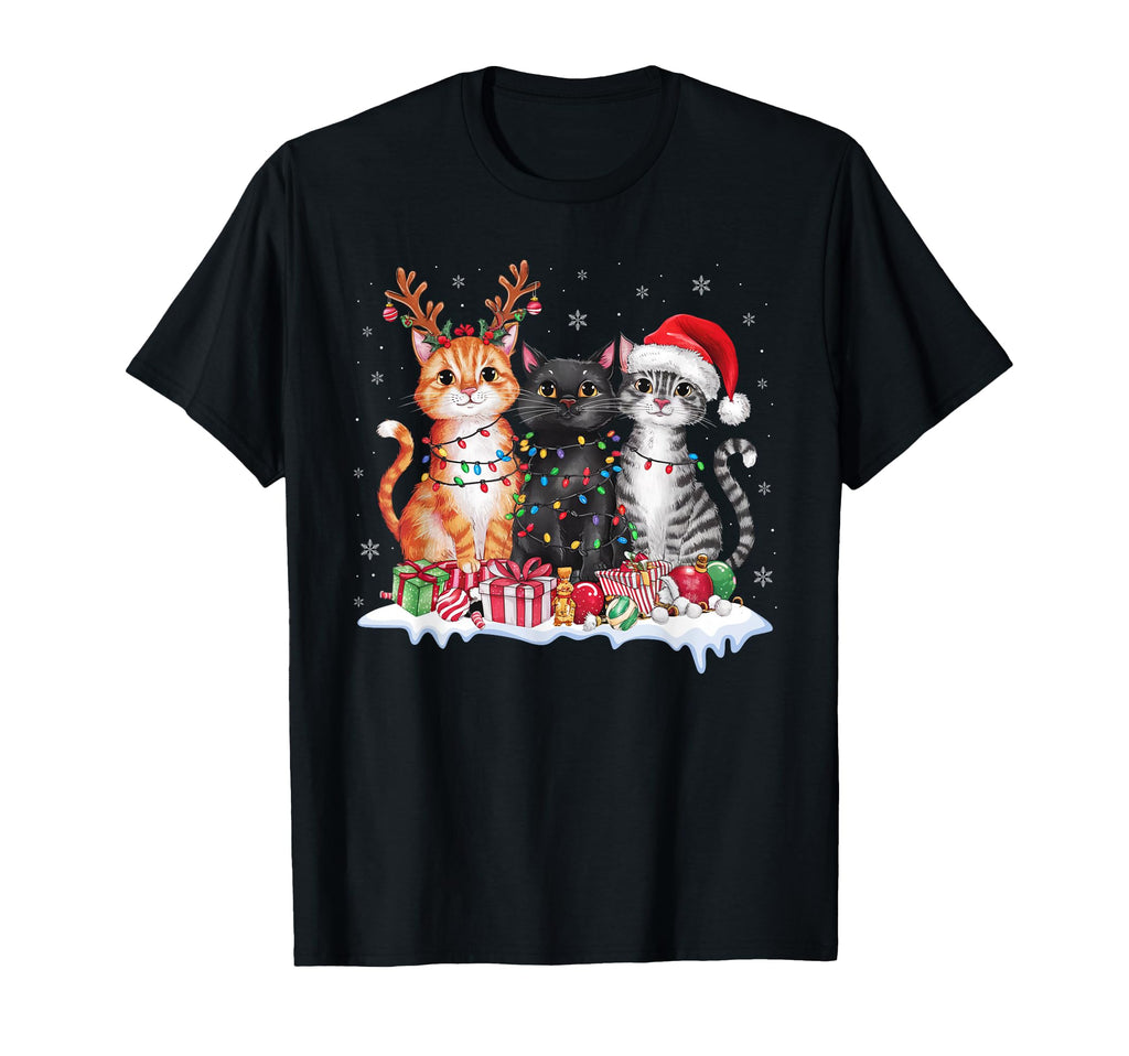 Santa Cat Light Gorgeous Reindeer Pajama T-Shirt - Custom Art Print Unisex - T-Shirt, Sweatshirt, Hoodie