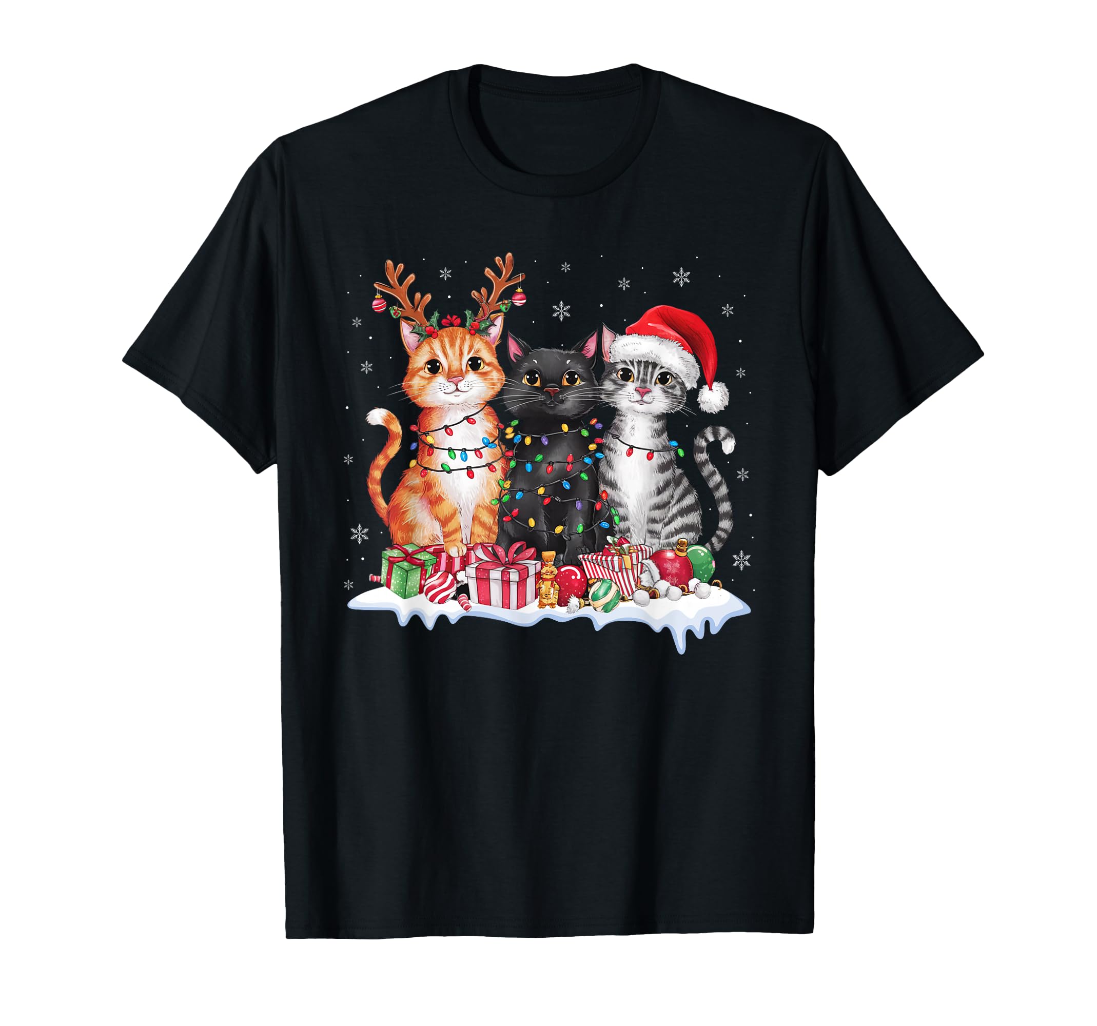 Santa Cat Light Gorgeous Reindeer Pajama T-Shirt - Custom Art Print Unisex - T-Shirt, Sweatshirt, Hoodie