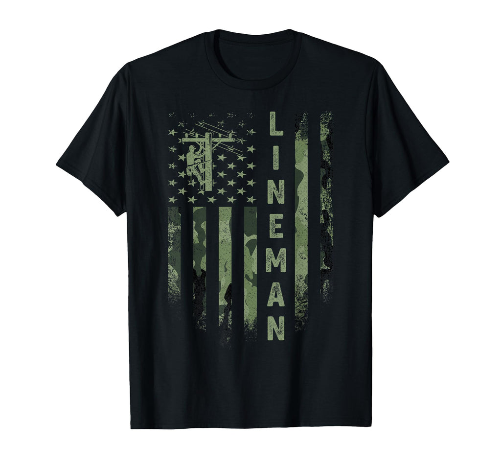 Usa Camo Flag Electric Cable Lineman T-Shirt - Novelty Apparel Unisex - T-Shirt, Sweatshirt, Hoodie