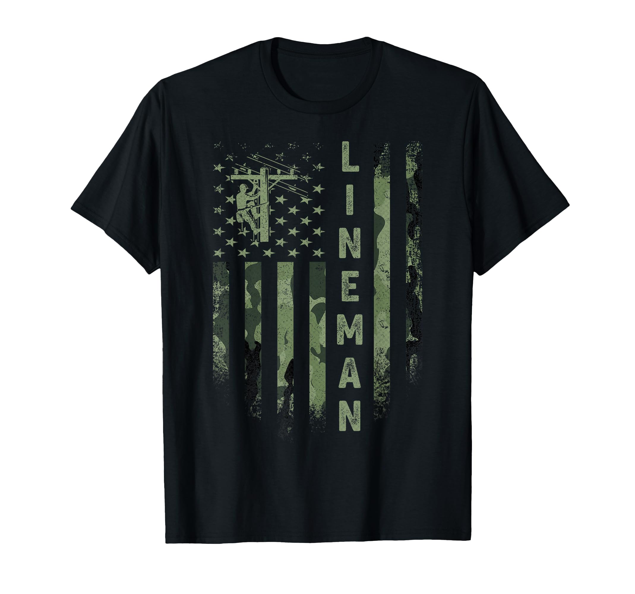 Usa Camo Flag Electric Cable Lineman T-Shirt - Novelty Apparel Unisex - T-Shirt, Sweatshirt, Hoodie