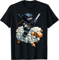 Ninja Riding Sheep Block Style Character Pixel Art - Adult & Kids T-Shirts, Sweatshirts & Hoodies apparel design preview 1