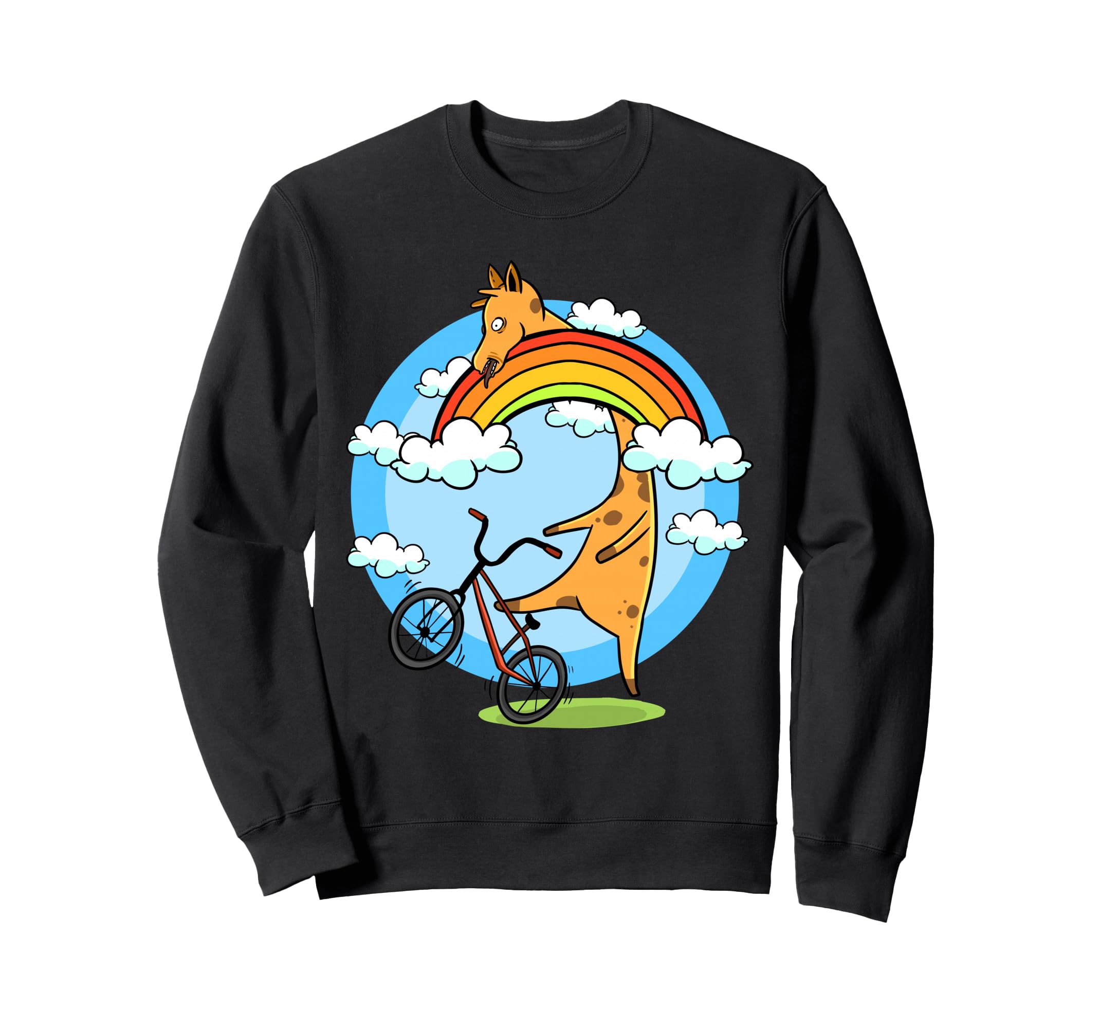 Giraffe Riding Bike Rainbow Funny Sweatshirt - Custom Art Print for Adults - T-Shirt, Sweatshirt, Hoodie