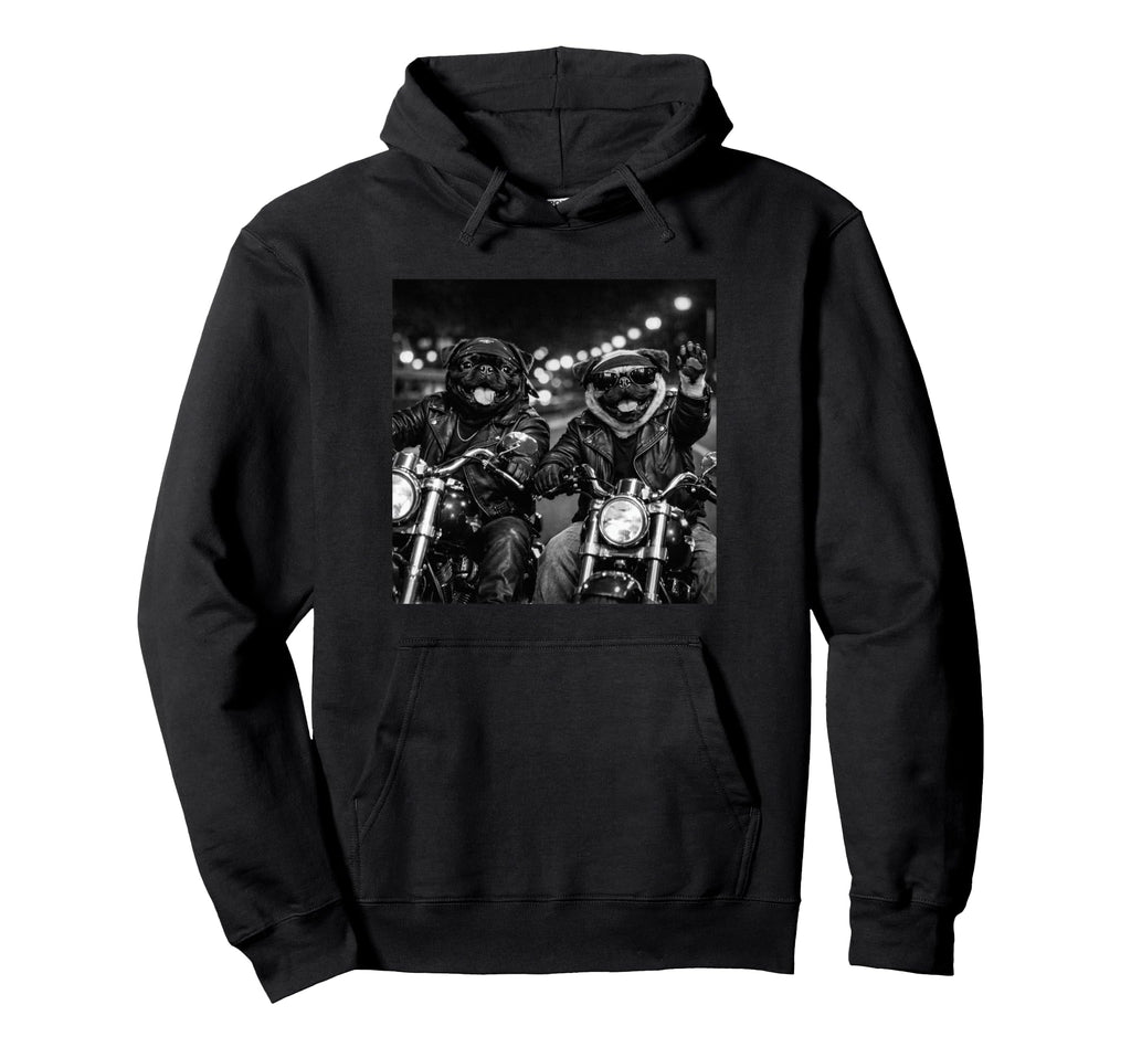 Pug Biker Funny Costume Meme Dad Motorbike Hoodie - Streetwear Style Unisex - T-Shirt, Sweatshirt, Hoodie
