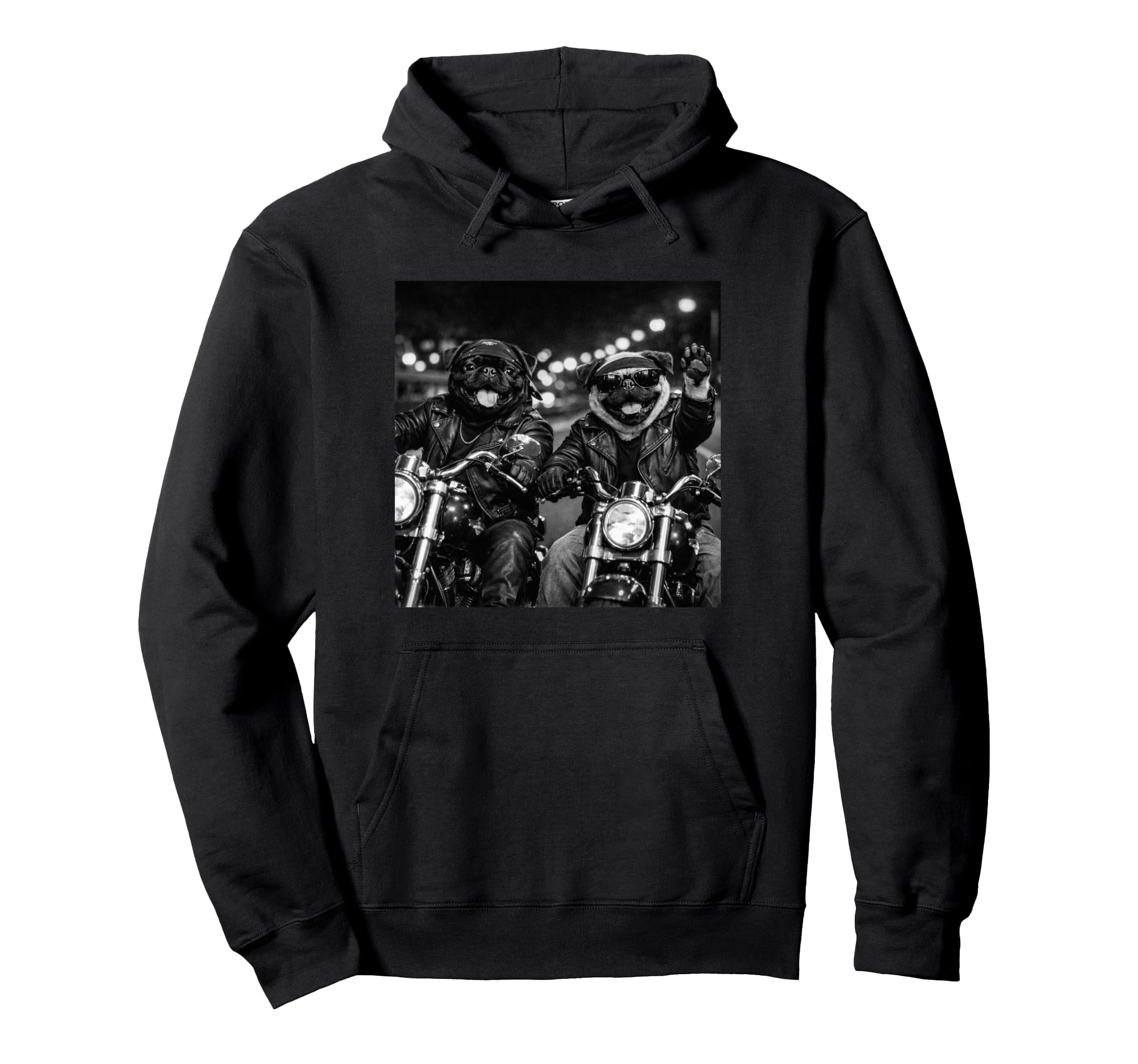 Pug Biker Funny Costume Meme Dad Motorbike Hoodie - Streetwear Style Unisex - T-Shirt, Sweatshirt, Hoodie