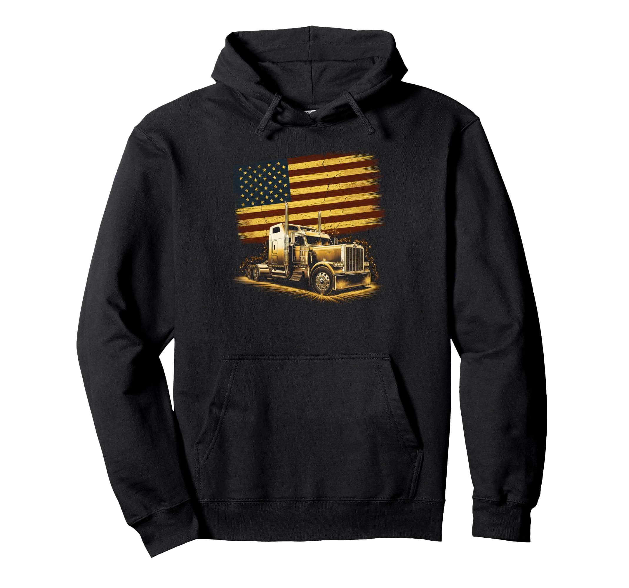 American Flag Trucker Dad Big Rig Hoodie - Fun Novelty Design Men Women - T-Shirt, Sweatshirt, Hoodie