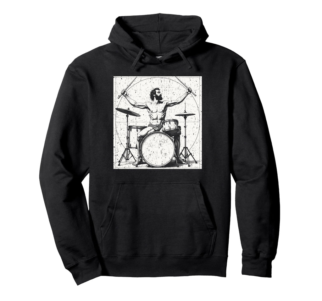 Drummer Da Vinci Drums Drawing Music Hoodie - Novelty Apparel for Adults - T-Shirt, Sweatshirt, Hoodie