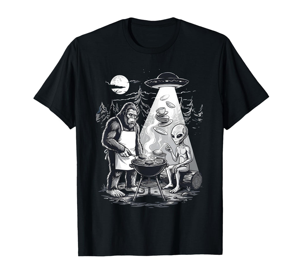 Funny Bigfoot Alien Ufo Bbq Grilling T-Shirt - Novelty Apparel for Adults - T-Shirt, Sweatshirt, Hoodie