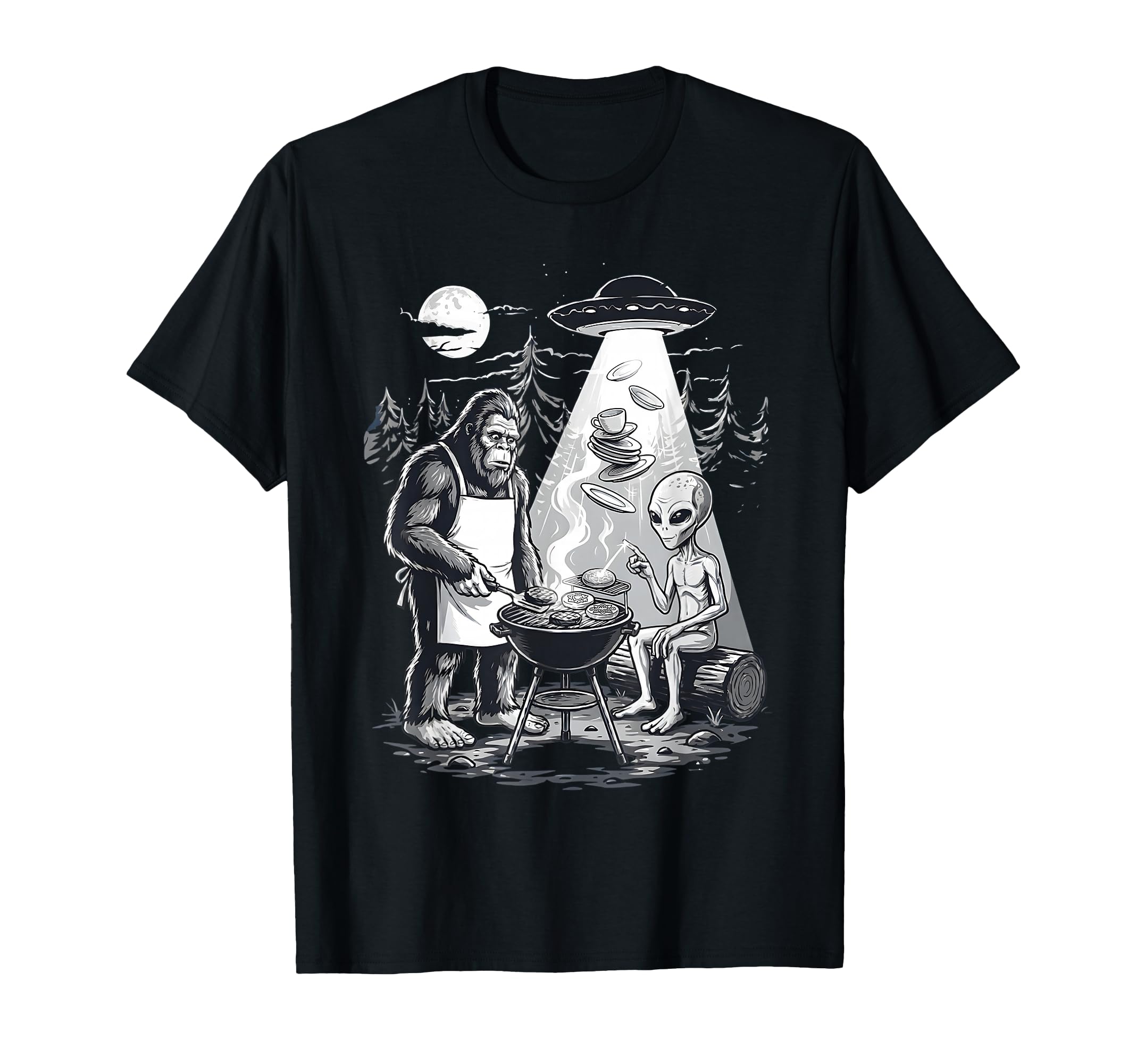 Funny Bigfoot Alien Ufo Bbq Grilling T-Shirt - Novelty Apparel for Adults - T-Shirt, Sweatshirt, Hoodie