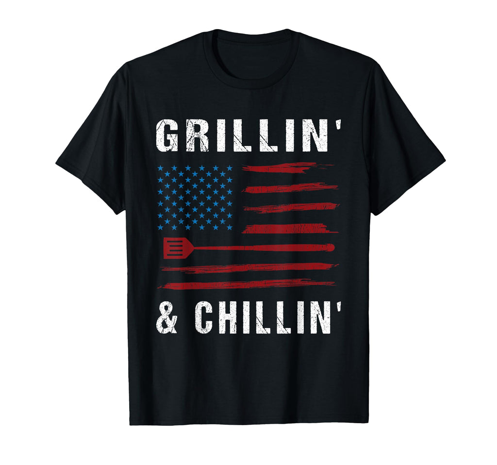 Grillin Chillin American Flag Bbq T-Shirt - Novelty Apparel Unisex - T-Shirt, Sweatshirt, Hoodie